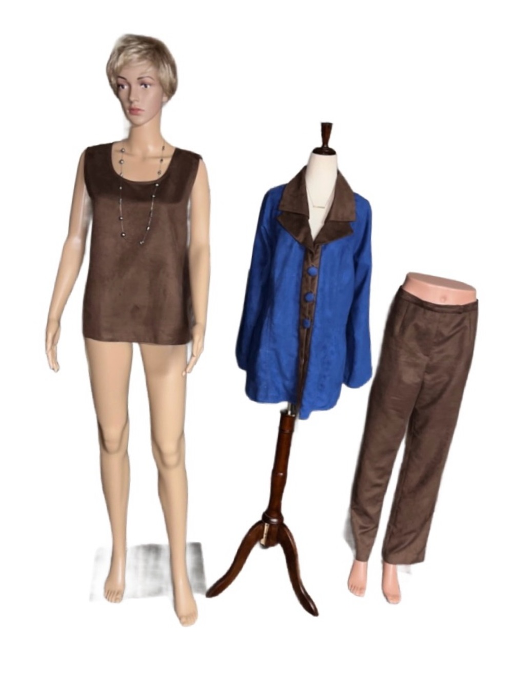 Dianaira ~ Size 12 ~ Brown/ Blue ~ Leather 3 Piece Outfit (Blazer/ Blouse/Pants)